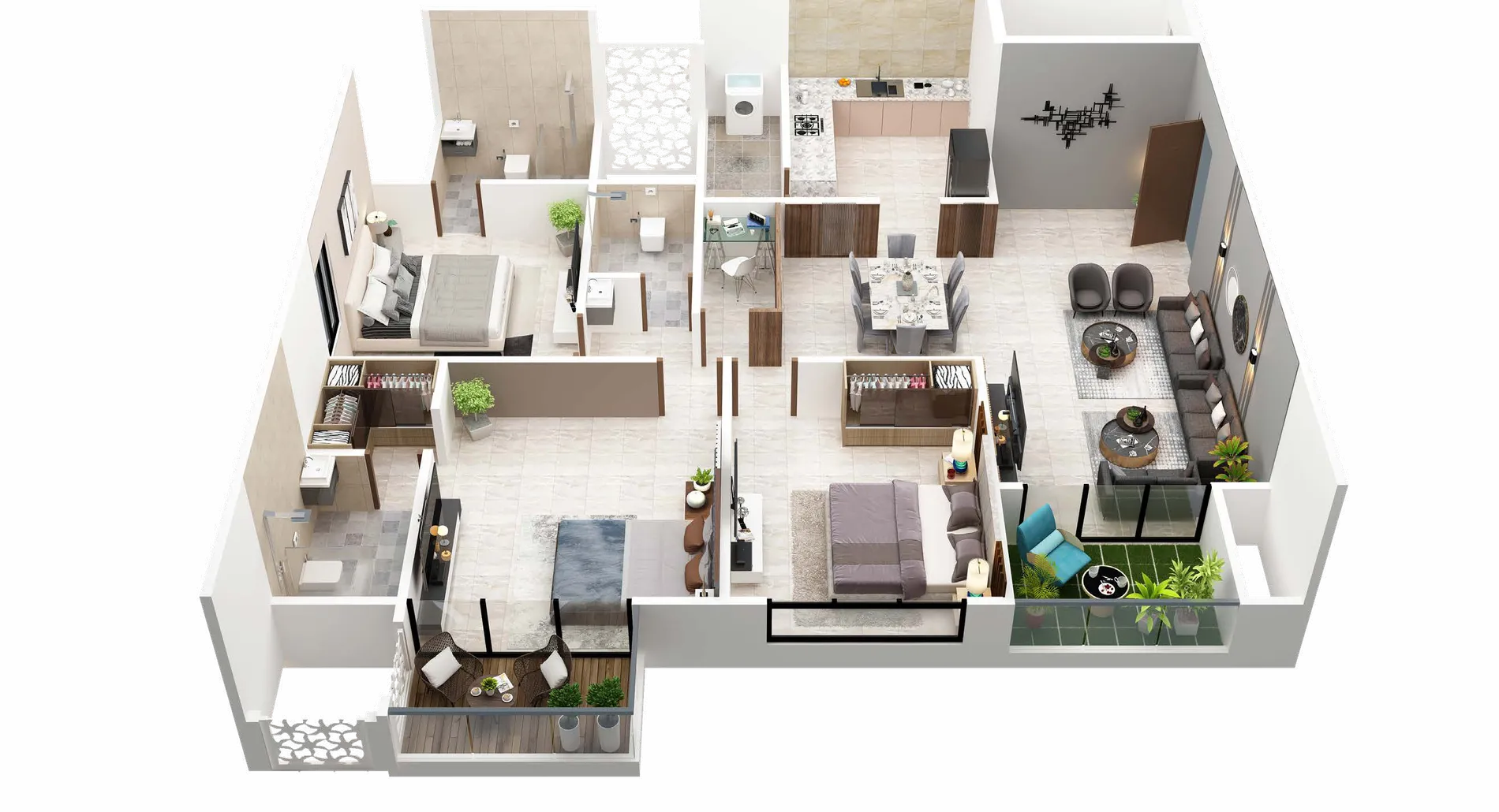 3 BHK residence plan