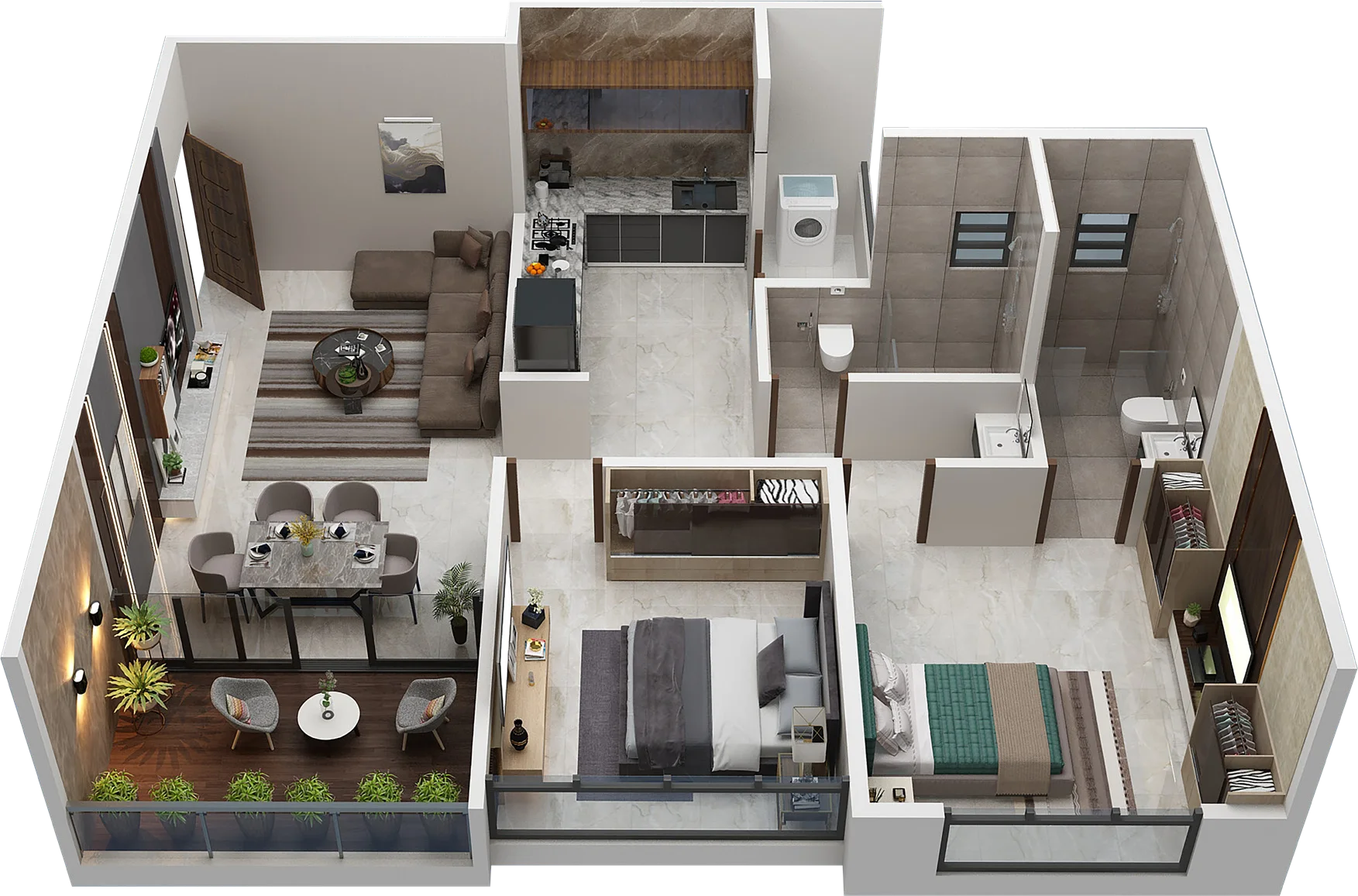 2 BHK residence floor plan