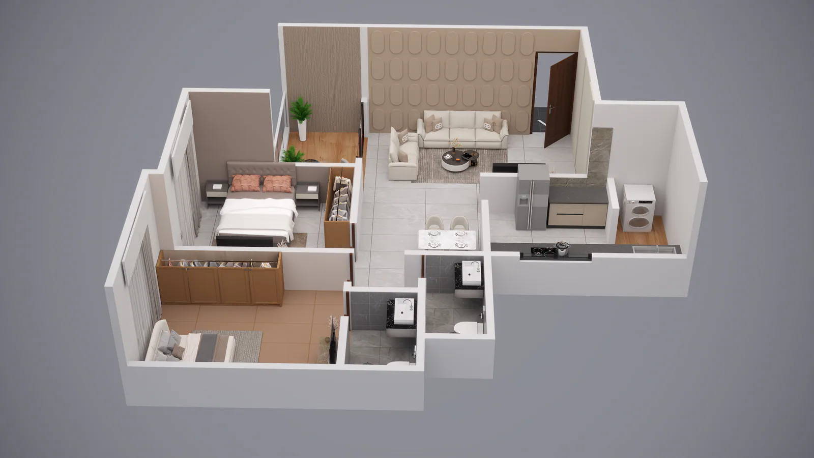 2 BHK 3D plan