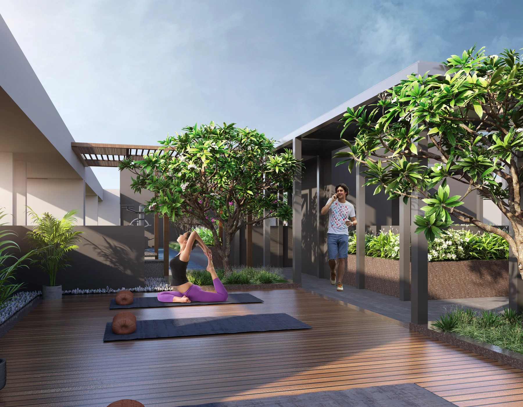 Serene Misty rooftop yoga and wellness deck